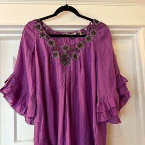 Rebecca Taylor Flowy Embellished Neckline Tunic Plum/Purple Size 8